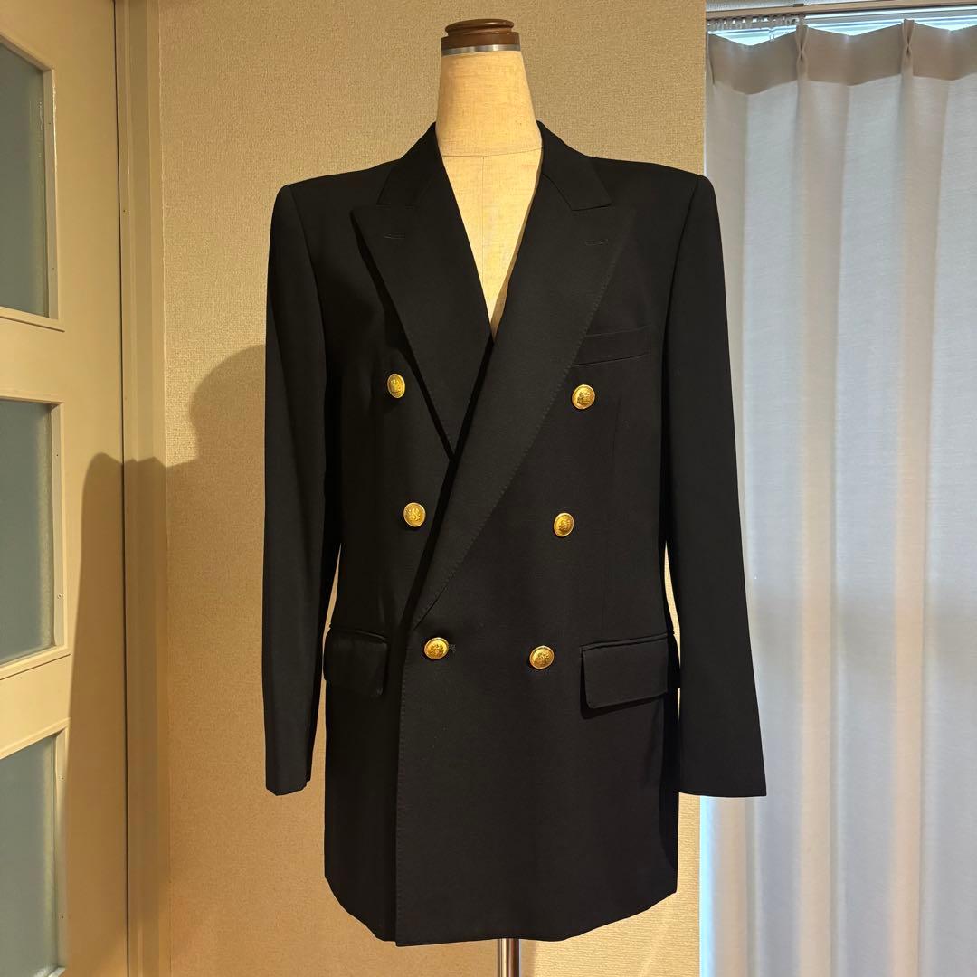 美品 アクアスキュータム 黒 ダブルブレスト テーラードジャケット ウール100