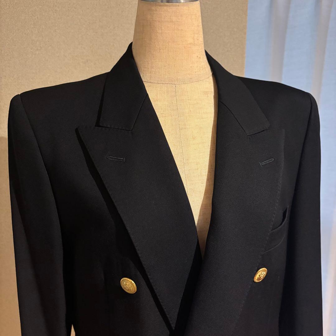 美品 アクアスキュータム 黒 ダブルブレスト テーラードジャケット ウール100