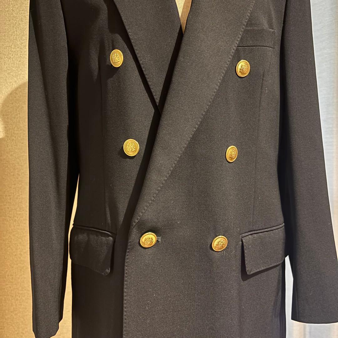 美品 アクアスキュータム 黒 ダブルブレスト テーラードジャケット ウール100