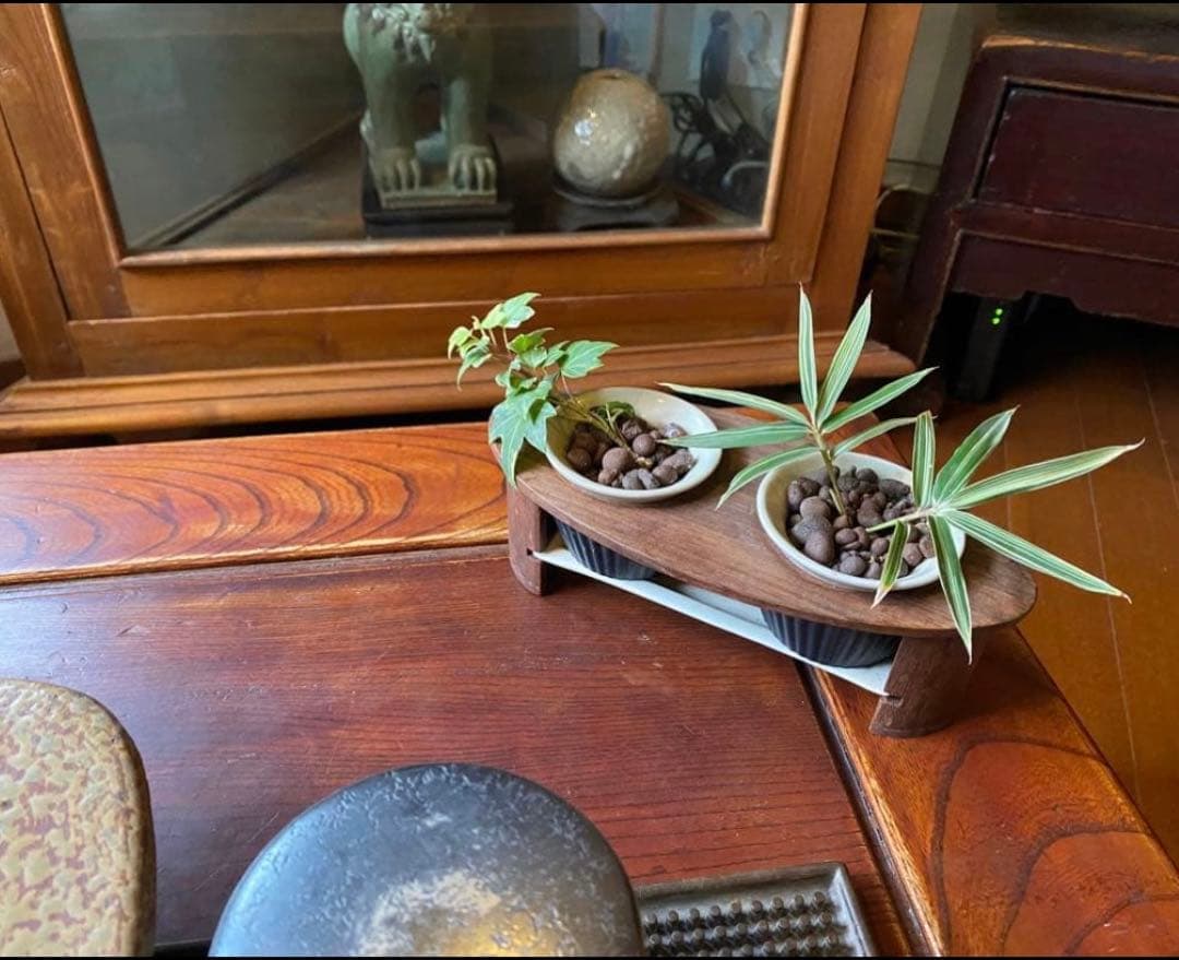 ミニ陶器鉢３点セット・自作付属品付　　一輪挿し・ポット・水耕栽培・観葉　多肉植物