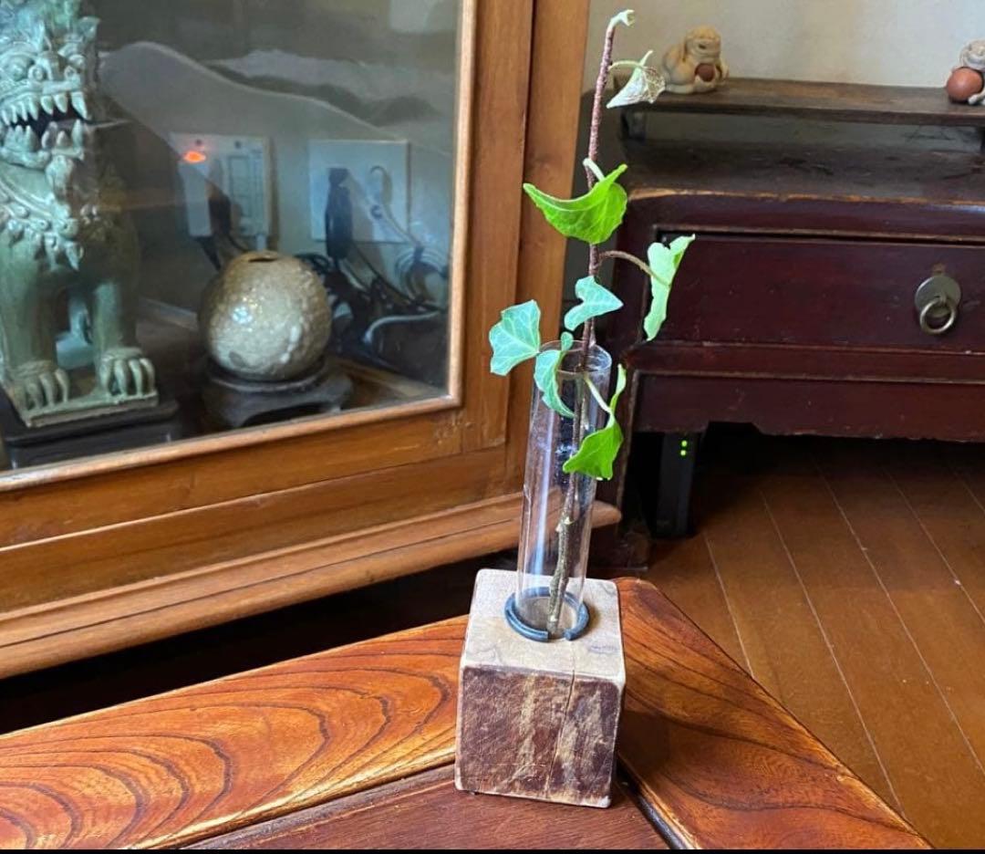 ミニ陶器鉢３点セット・自作付属品付　　一輪挿し・ポット・水耕栽培・観葉　多肉植物