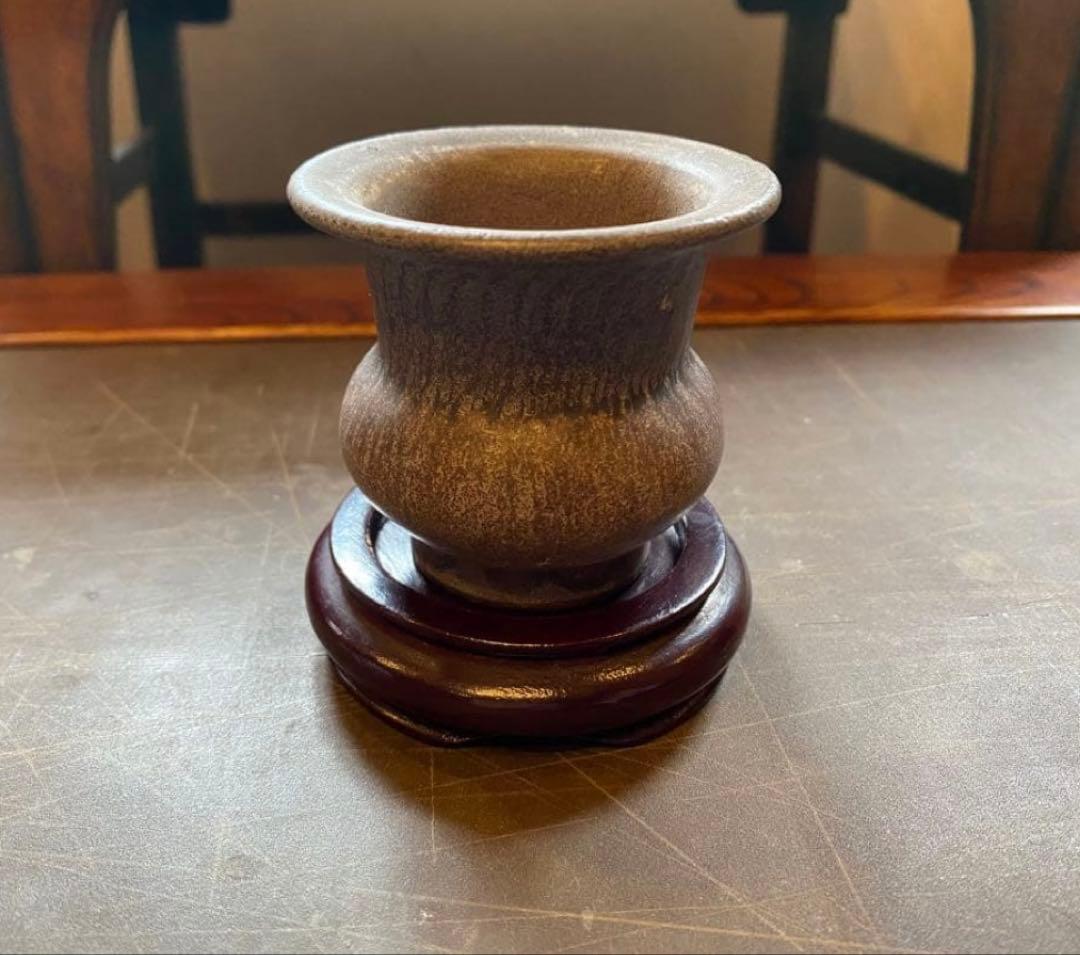 ミニ陶器鉢３点セット・自作付属品付　　一輪挿し・ポット・水耕栽培・観葉　多肉植物