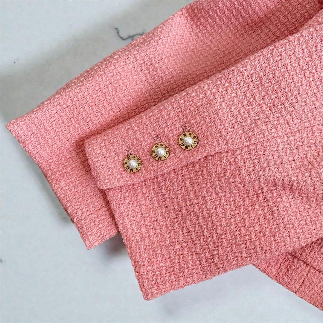 INGEBORG インゲボルグ尾州ツイード ノーカラージャケットピンク11号美品