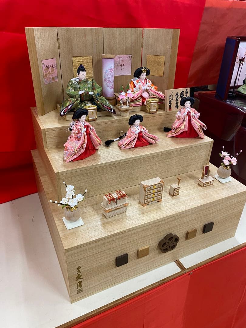 東京久月　五人飾り収納用三段セット・白木・間口約５０×奥行約５０×高さ約５９㎝