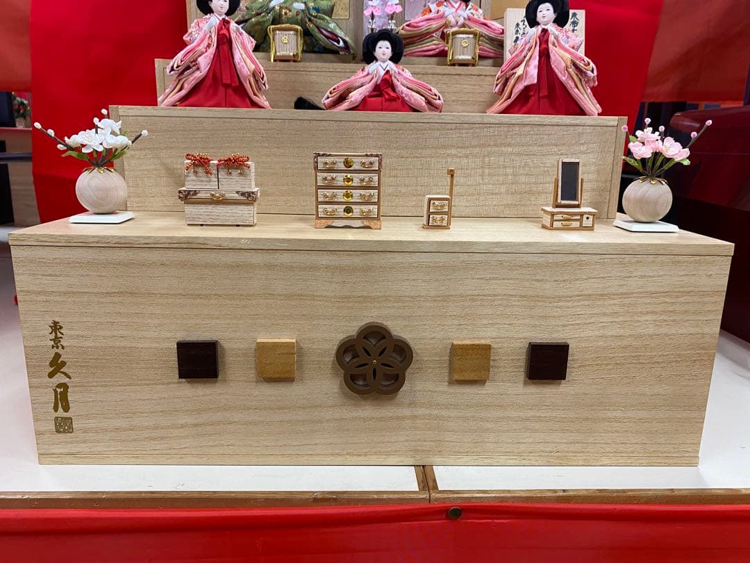 東京久月　五人飾り収納用三段セット・白木・間口約５０×奥行約５０×高さ約５９㎝