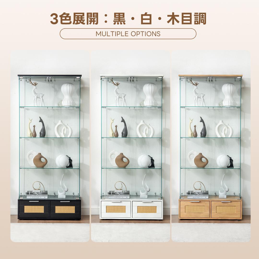 コレクションケース 引出し付 両扉タイプ 幅80×奥行36×高さ184cm 白