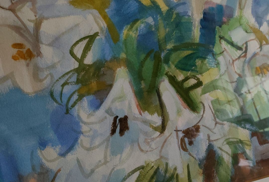 真筆サイン入り、名柄正之水彩画、50☓34センチ追加で画集も付属させます。