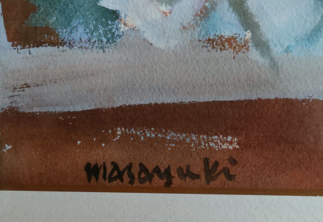 真筆サイン入り、名柄正之水彩画、50☓34センチ追加で画集も付属させます。