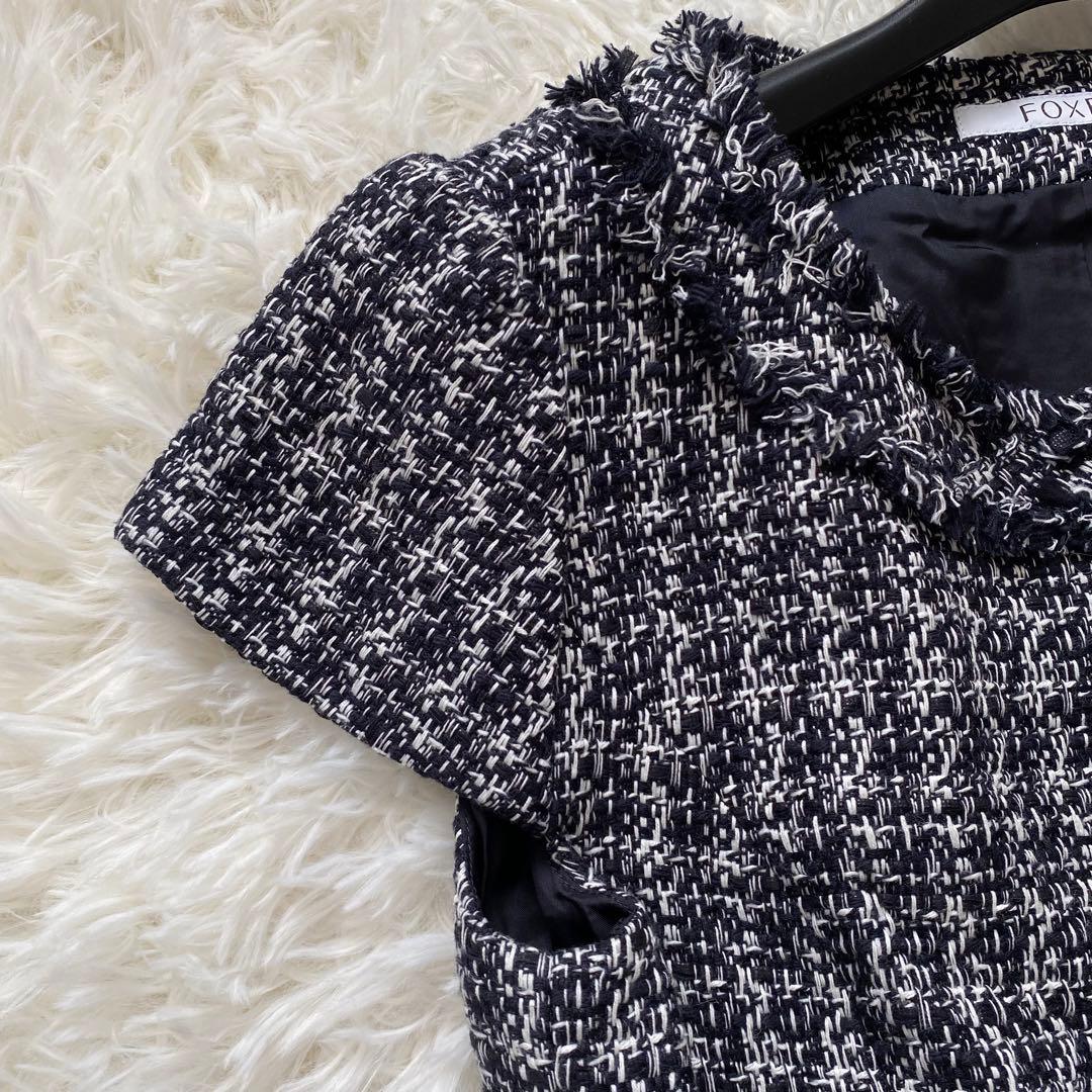 専用美品✨フォクシー　大きいサイズ　ツイードワンピース　ジップアップ　ティアード