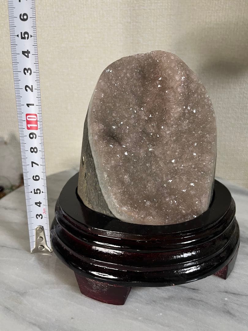 【天然石】④ピンクアメジストドーム 紫水晶　ジオード　原石　置物 木製台座付き