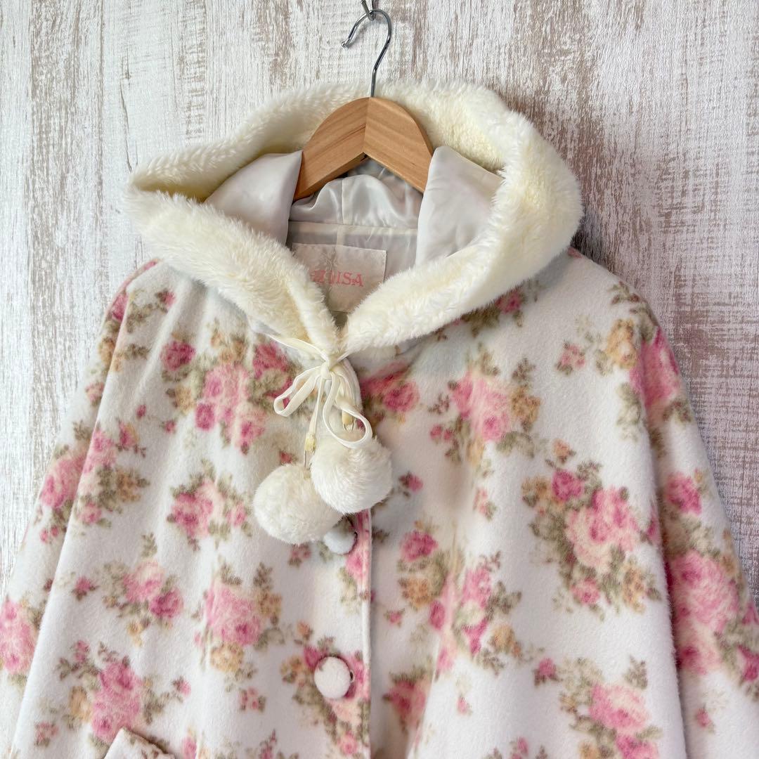 レア LIZLISA ポンポン ファー 花柄 ケープ ポンチョ 平成 y2k