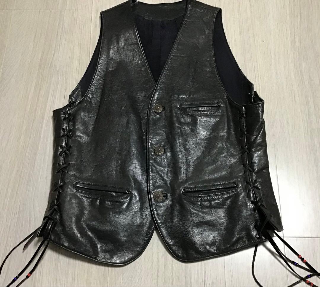 本革ブラックレザーベスト　ネイティブ　ライダース　ヴィンテージ