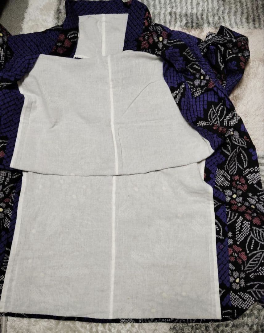 有松絞り浴衣　パープルブルー付け下げ柄