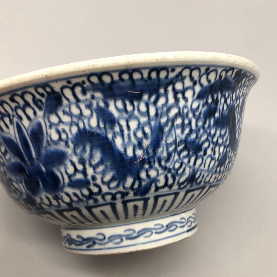 江戸時代古伊万里キリン麒麟染付け鉢ボウル21.5cm伊万里焼骨董品木箱付き