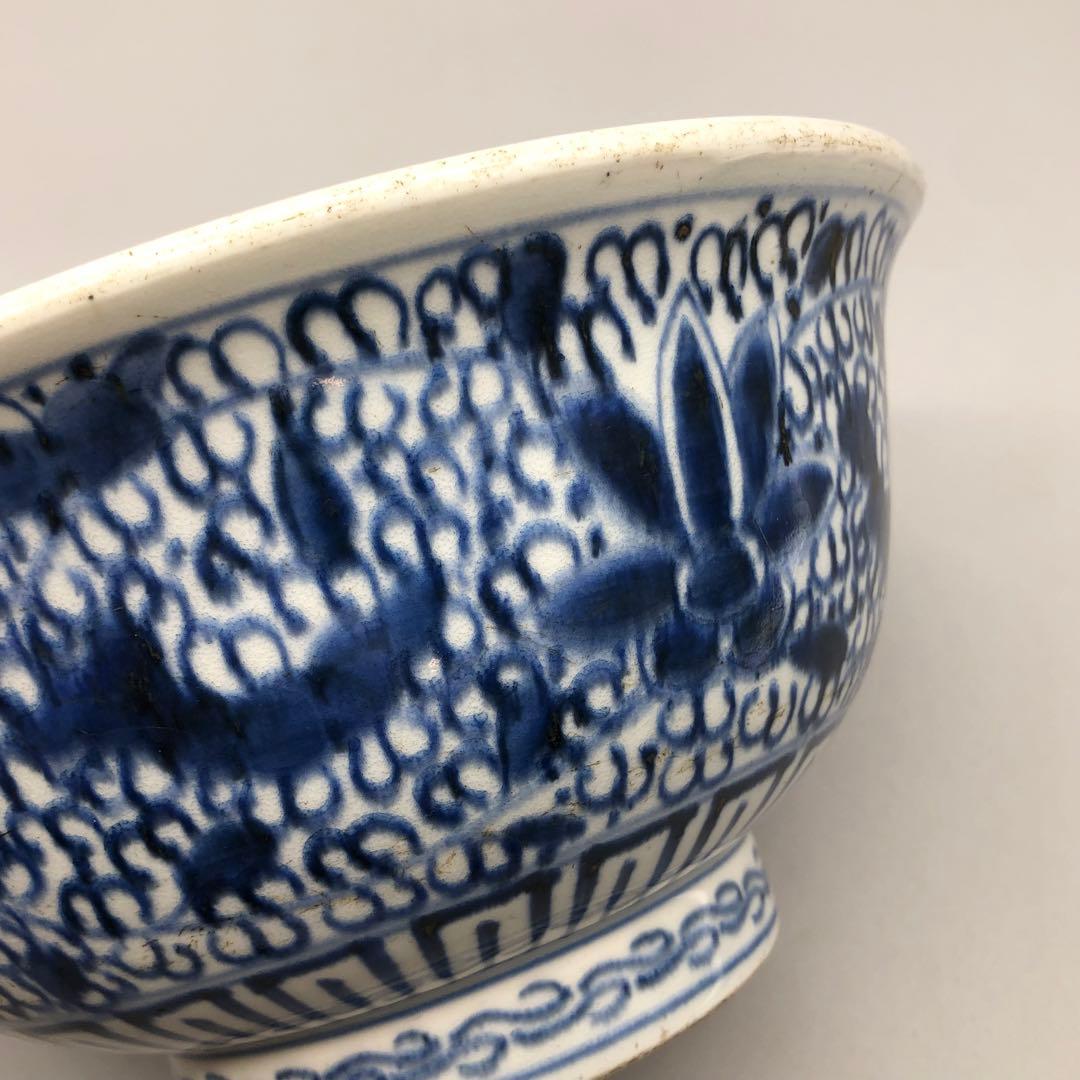 江戸時代古伊万里キリン麒麟染付け鉢ボウル21.5cm伊万里焼骨董品木箱付き