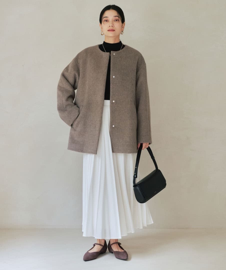 【新品同様】アンゴラビーバー ノーカラー ミドル コート