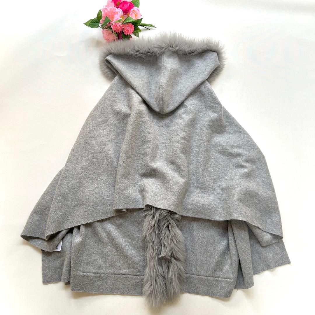 極美品　グレース　フード付　フォックスファートリミングカシミヤストール　大判
