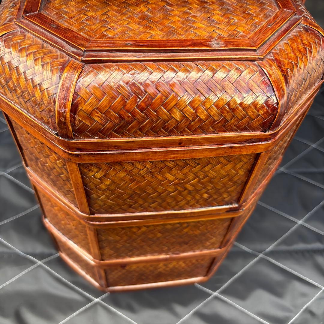 3段　竹細工？　アンティーク　収納ケース