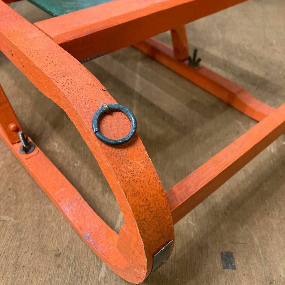 木製 手押し そり 昭和レトロ オレンジ10 曲げ木 犬ぞり 犬そりガーデニング