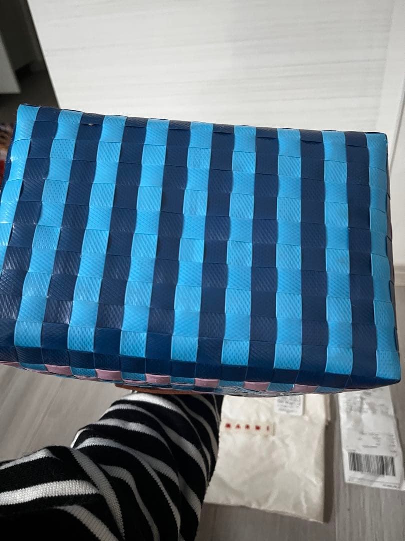 MARNI チェック柄 かごバッグ　ブルー