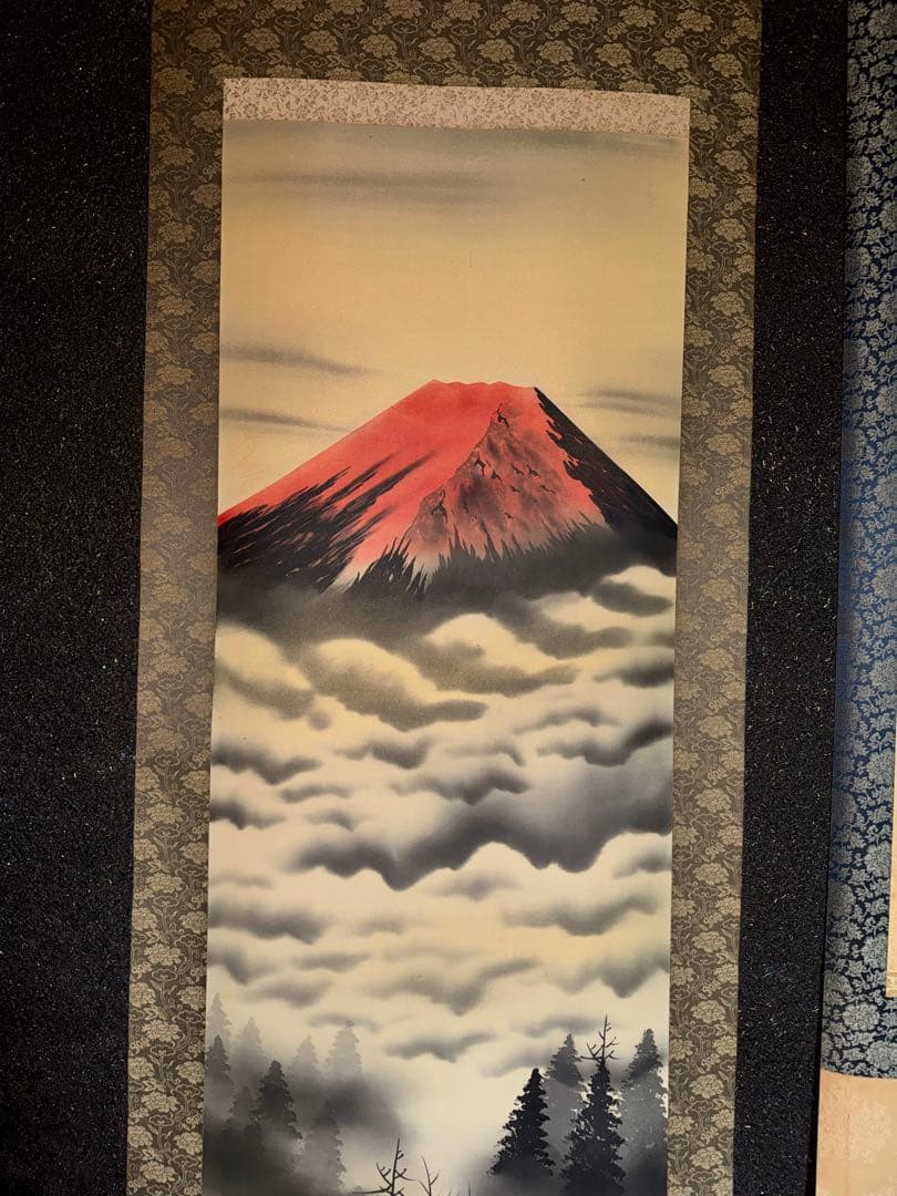 赤富士 掛け軸 / 鶴仙人図 掛け軸 2本セット バラ売り可