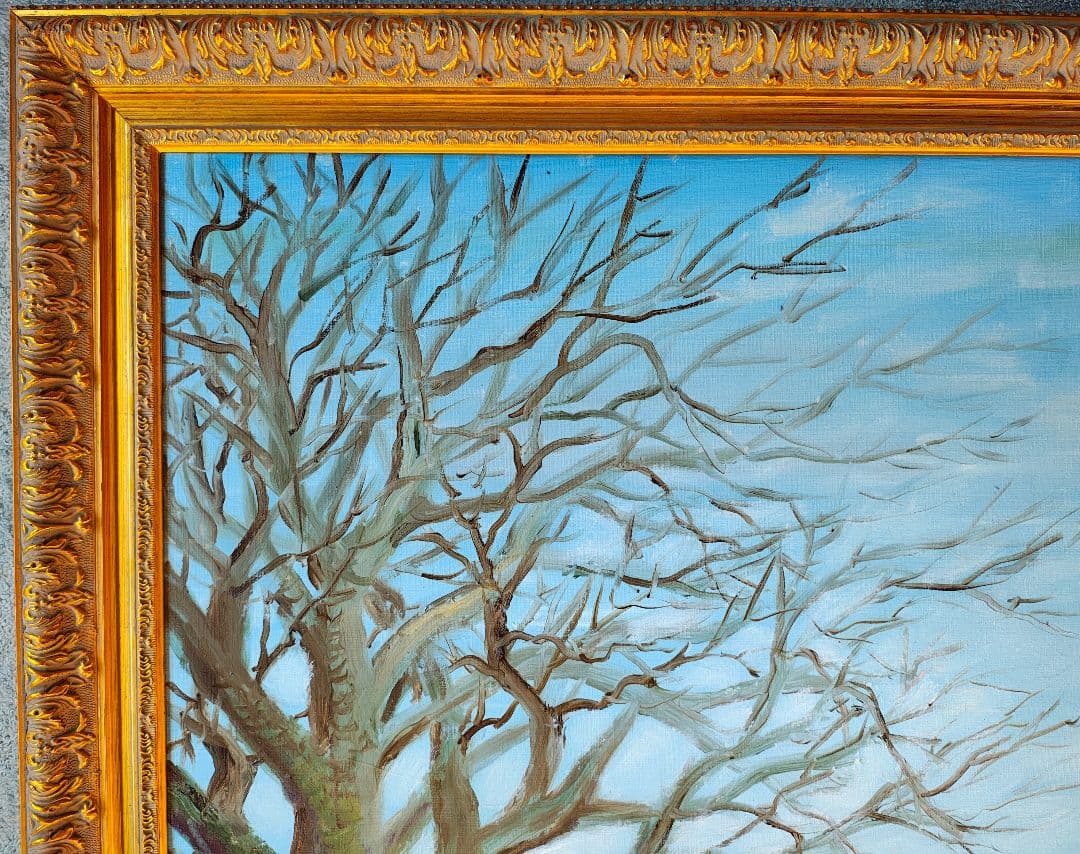 ​【送料込】F50号 装飾約8.5cm幅 豪華額縁＋油彩画 西都原コスモス 大型