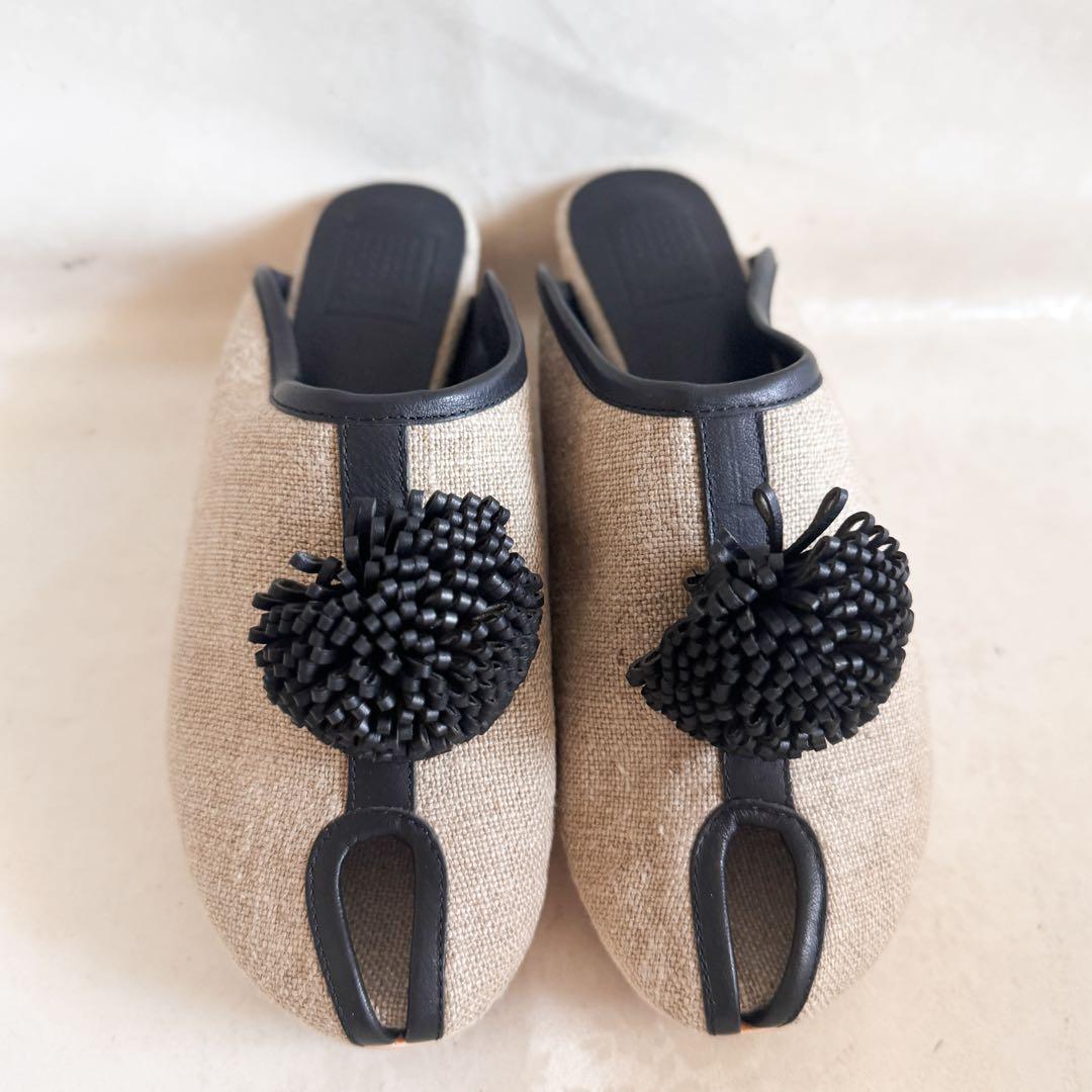 ✨美品✨ミナペルホネン リネン ミュール レザー コサージュ 38