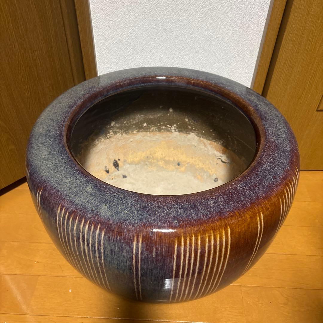 火鉢 海鼠釉 鉢 金魚鉢 睡蓮鉢 染付 メダカ鉢 釜道具 灰道具