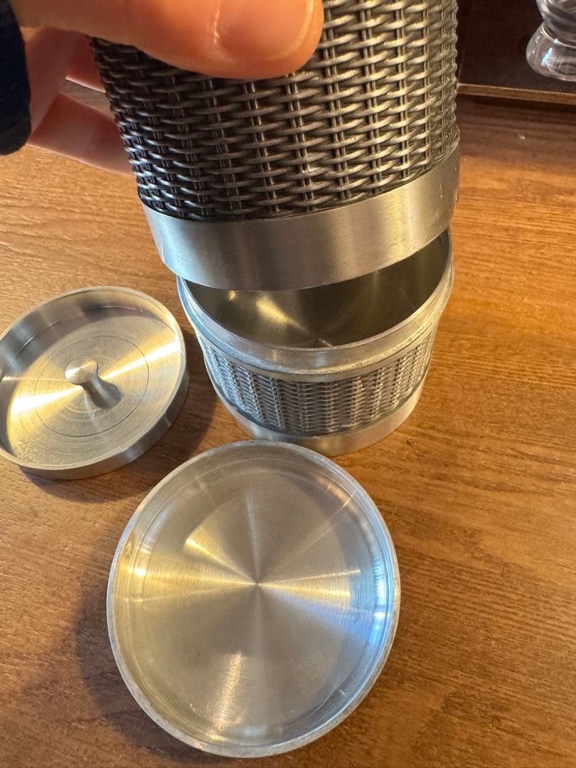 純錫製メッシュ茶道具　二段あり