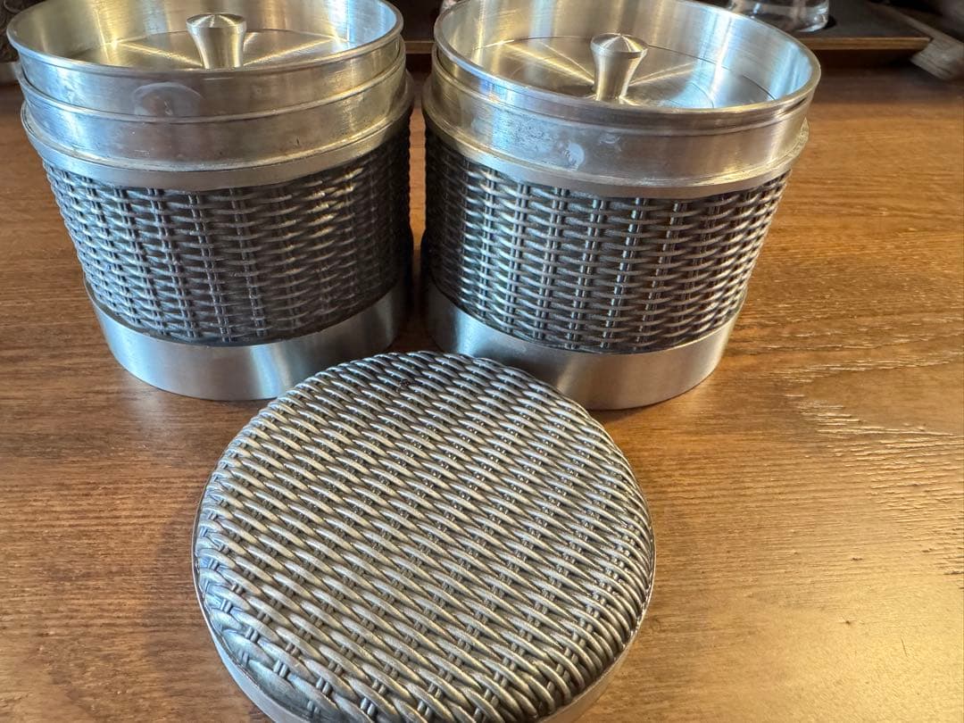 純錫製メッシュ茶道具　二段あり