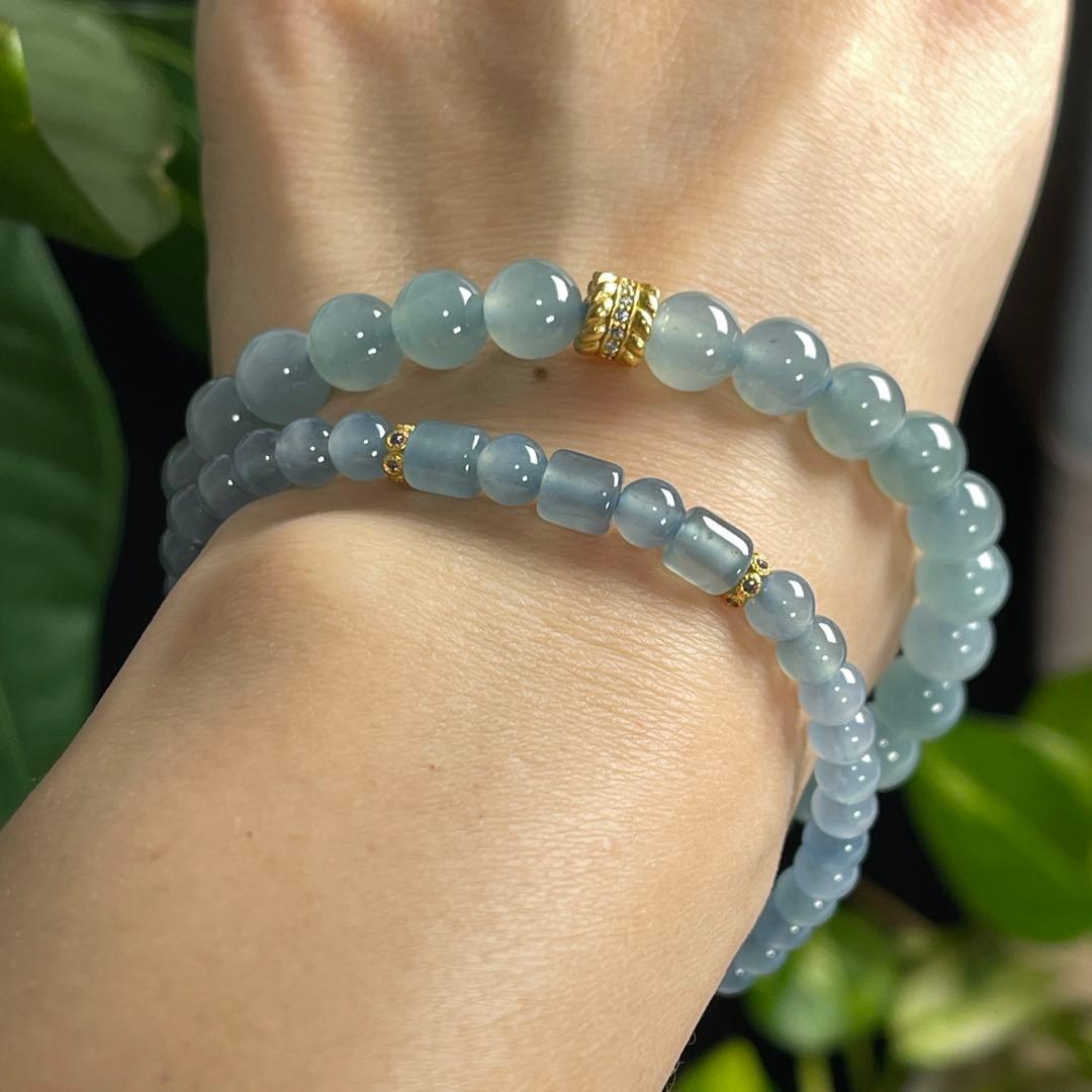 ハイアイスのグアテマラ産本翡翠A貨スカイブルー16cmビーズブレスレット1212