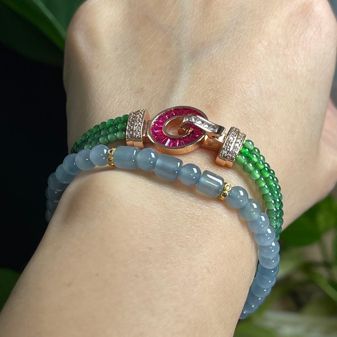 ハイアイスのグアテマラ産本翡翠A貨スカイブルー16cmビーズブレスレット1212