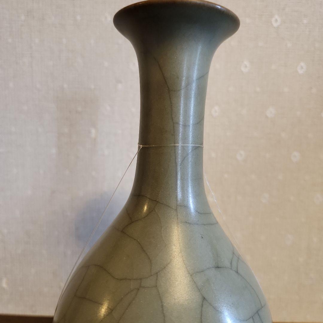 龍泉窯　青磁花瓶　明朝時代　貫入　花入　華道具　骨董品　共箱