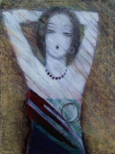 油絵 菅家令子 絵 絵画 インテリア 額付(薄青緑) F3-32023 女性像