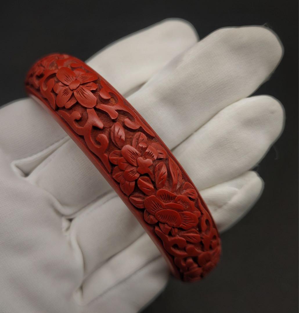中国美術 堆朱 漆彫 腕輪 アンティーク ブレスレット　バングル アクセサリー
