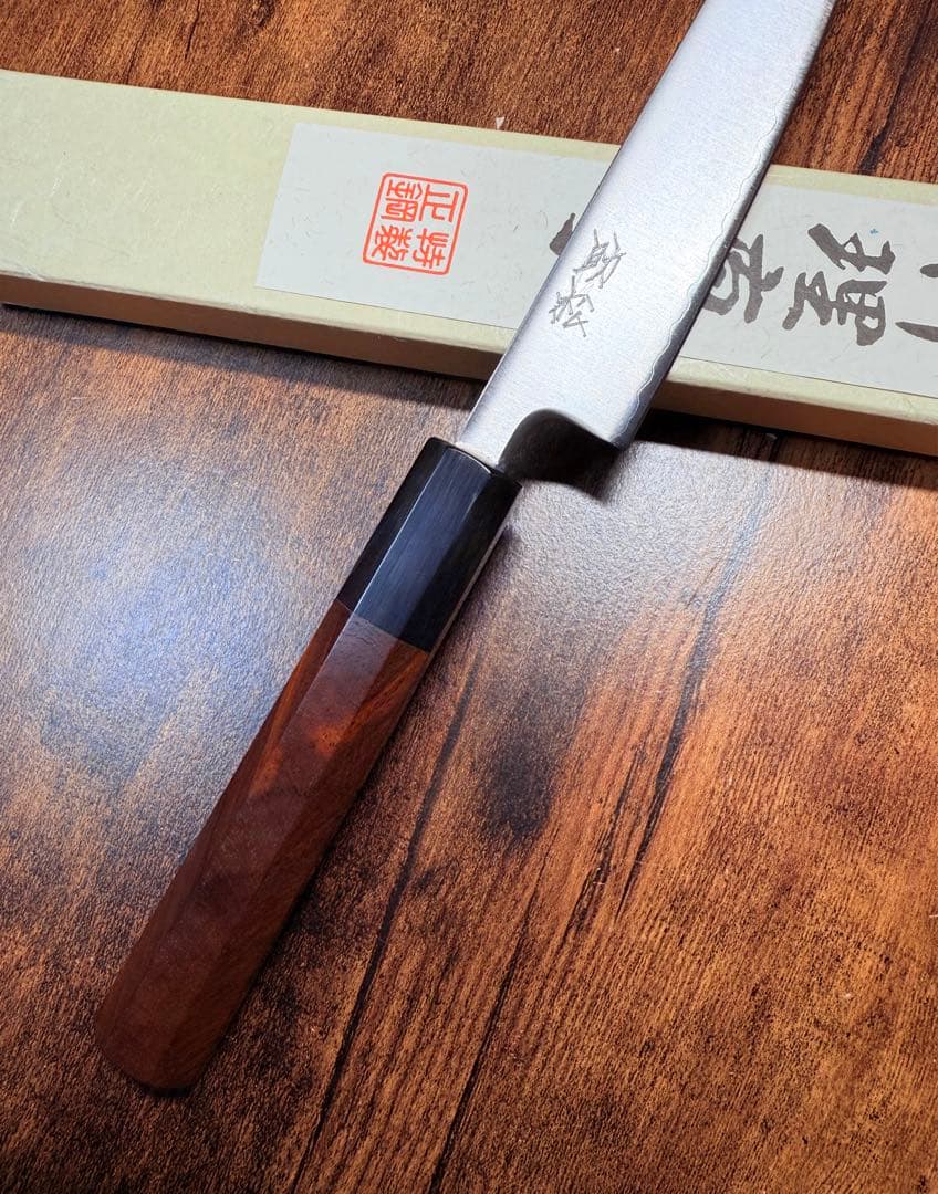 助松　ペティナイフ　青紙スーパー鋼　包丁　紫檀水牛八角柄