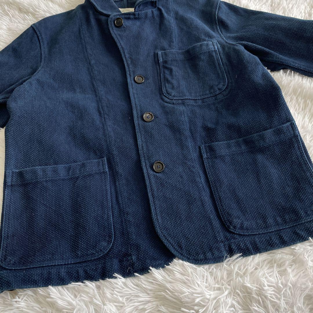 入手困難!!! 高級藍染 刺子 ジャケット ブルゾン ネイビー L コットン