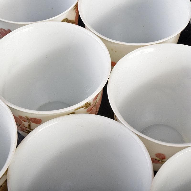 中国　乾隆年製款　薄胎　粉彩　鳥桜文　煎茶碗　八客　V　R7584