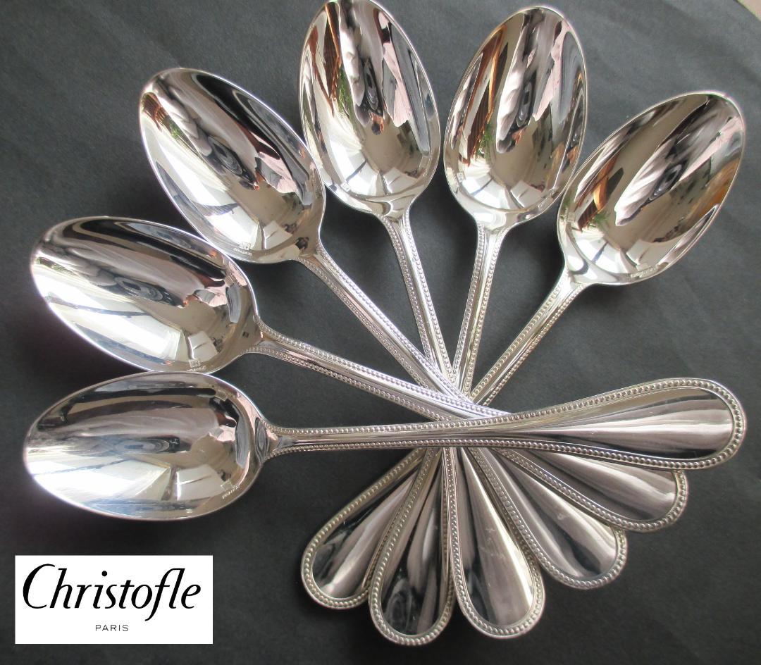 極美品☆高級銀器クリストフルシルバー銀P　コーヒースプーン6本　人気のパール