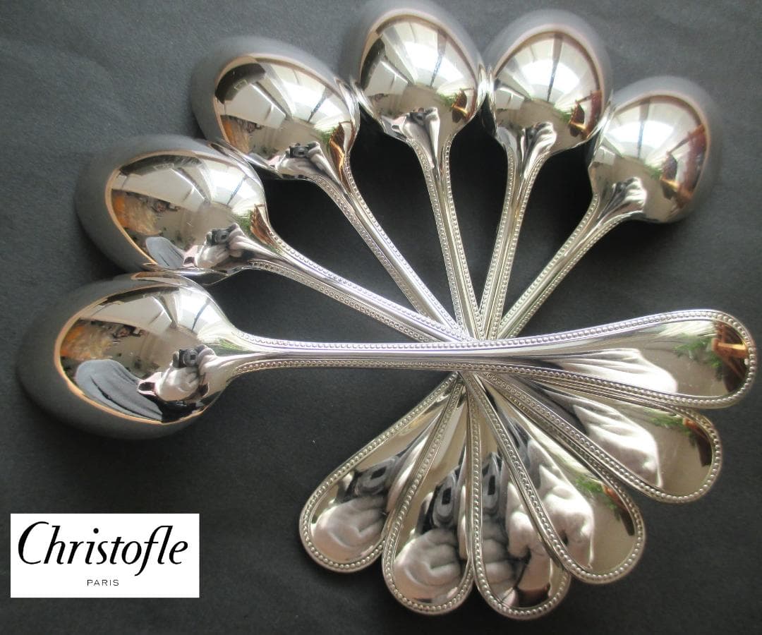 極美品☆高級銀器クリストフルシルバー銀P　コーヒースプーン6本　人気のパール