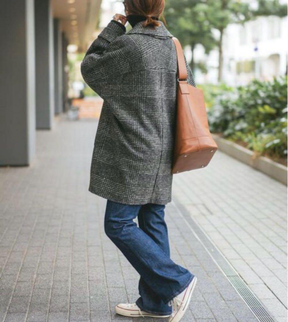 Spick & Span Wスライバーチェックハーフコート　グレー/36