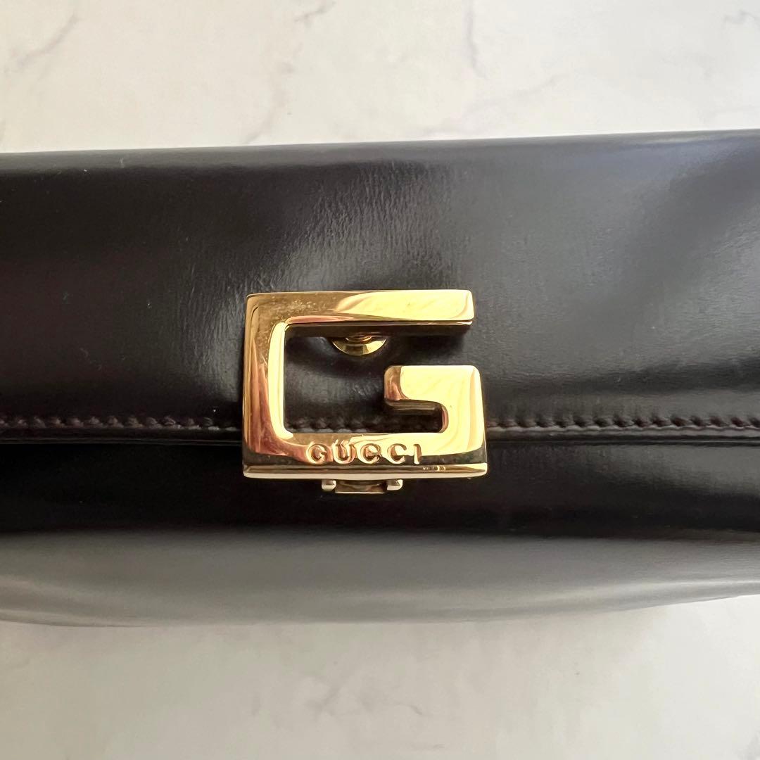 正規品 グッチ ショルダーバッグ ダークブラウン レザー 金具 ワンショルダー