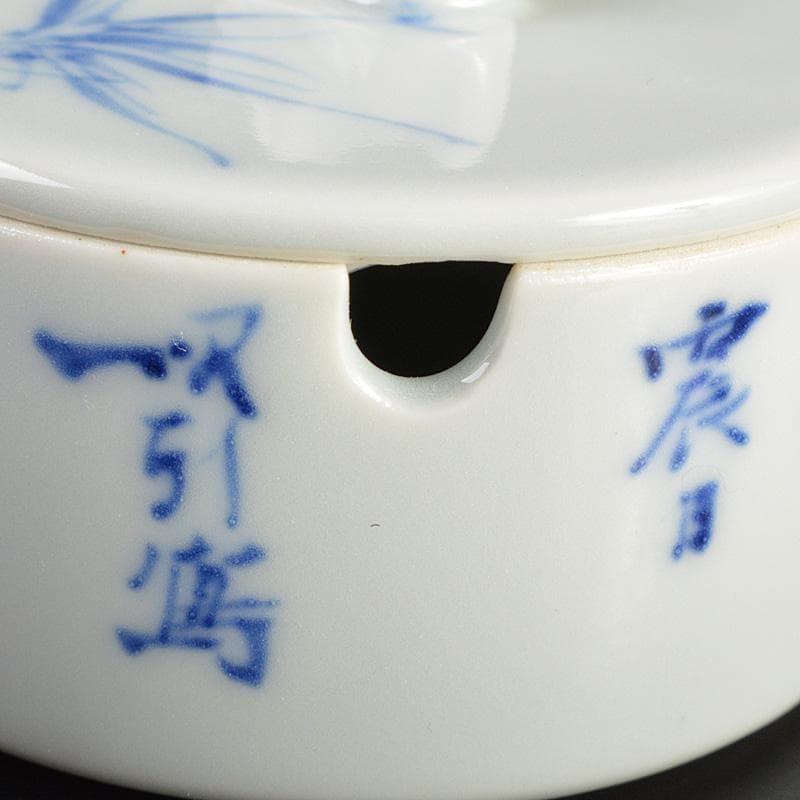 京焼　三浦篤造　青華磁　坂田習軒画　花文　蓋灰皿　共箱　V　6448