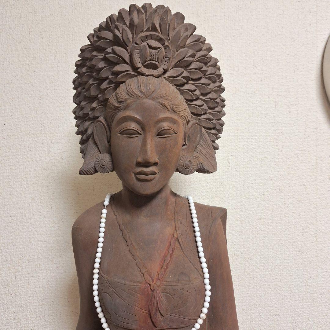 バリ島　木彫り　女性像　彫刻　黒檀　アンティーク　置物