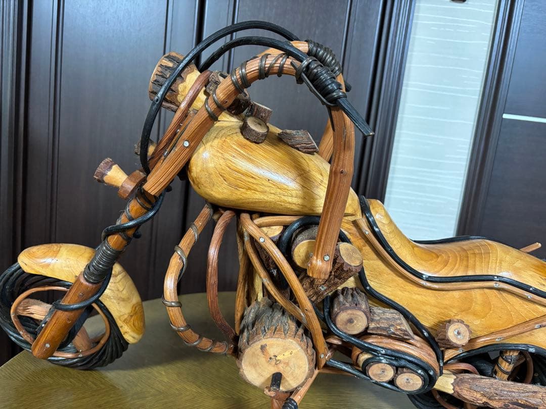 木製バイク置物　天然木　装飾品コレクターズアイテム　ハーレーダビットソン70cm