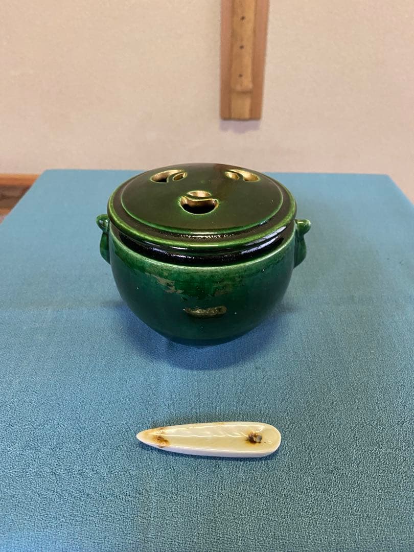 茶道具/三ツ具足 青楽 利休忌 松楽窯