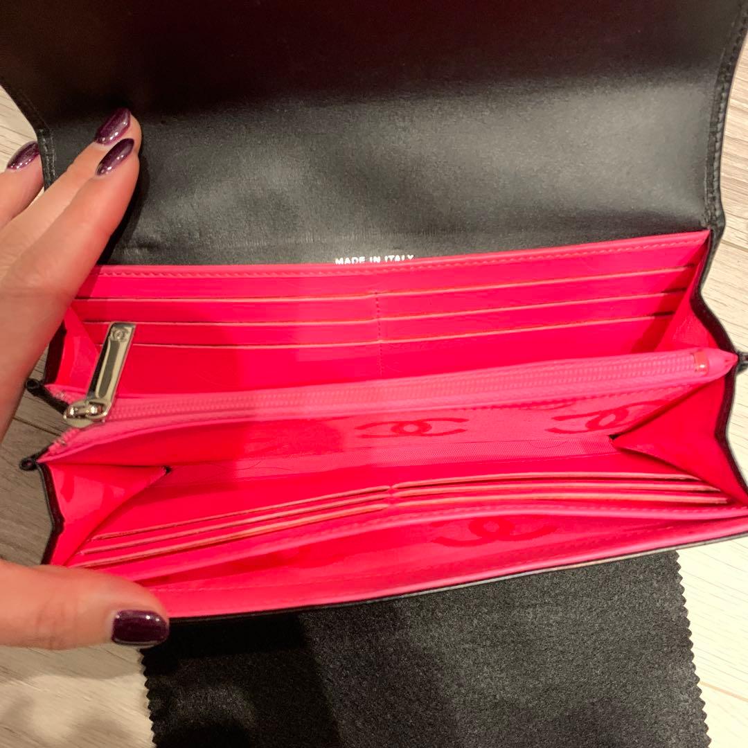 CHANEL 黒 レザー 長財布　ココマーク
