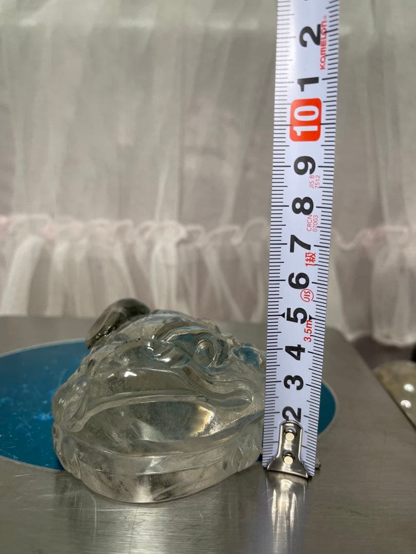 高透明❣️天然石 緑幽霊　グリーンファントム水晶 ゼニガエル 金蟾 手彫り置物