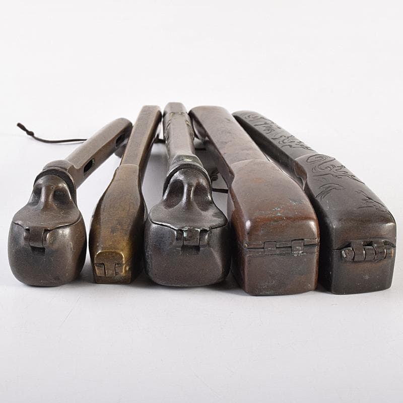 時代提げ物　書道具　古銅　矢立　5点まとめて　M　R7837