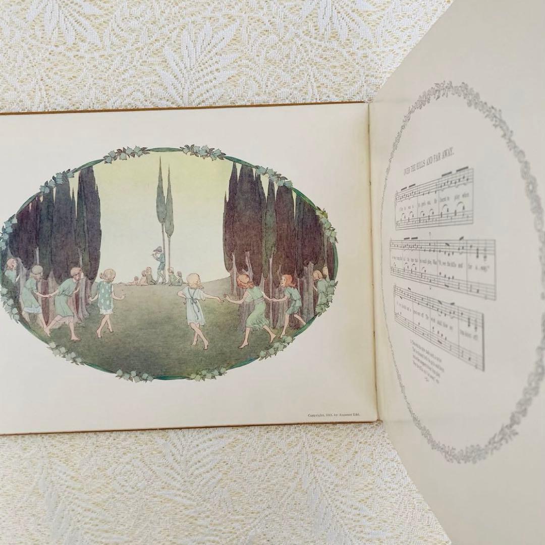洋書古書　希少な楽譜絵本　1912年発行　ル・メールの淡く繊細で優雅なイラスト♡